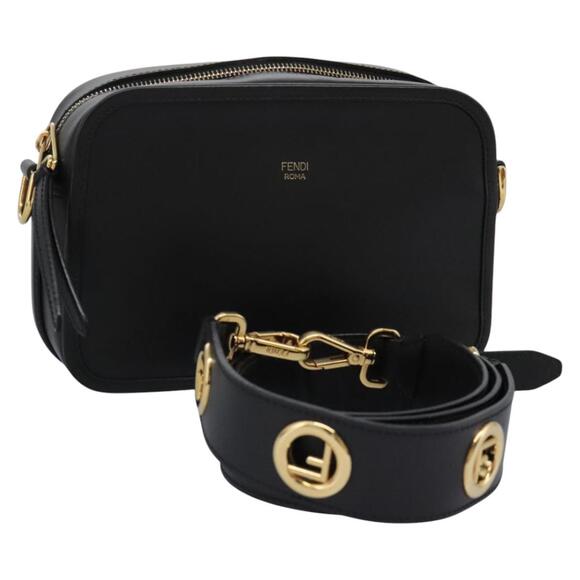 FENDI Shoulder Bag Leather Black Gold - Picture 1 of 13